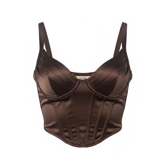 Porridge Tops - Satin Corset Bustier in Chocolate Brown